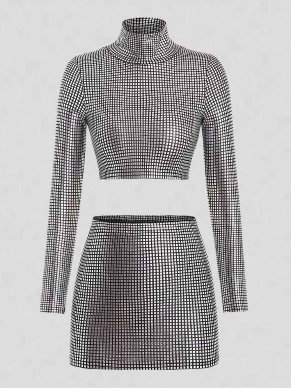 SHEIN XS Silver Metallic 2-Piece Crop Top & Mini Skirt Set